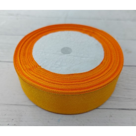 Лента атласная с люрексом (серебро) 25 мм*25 ярдов цв. оранжевый, цена за 5 м